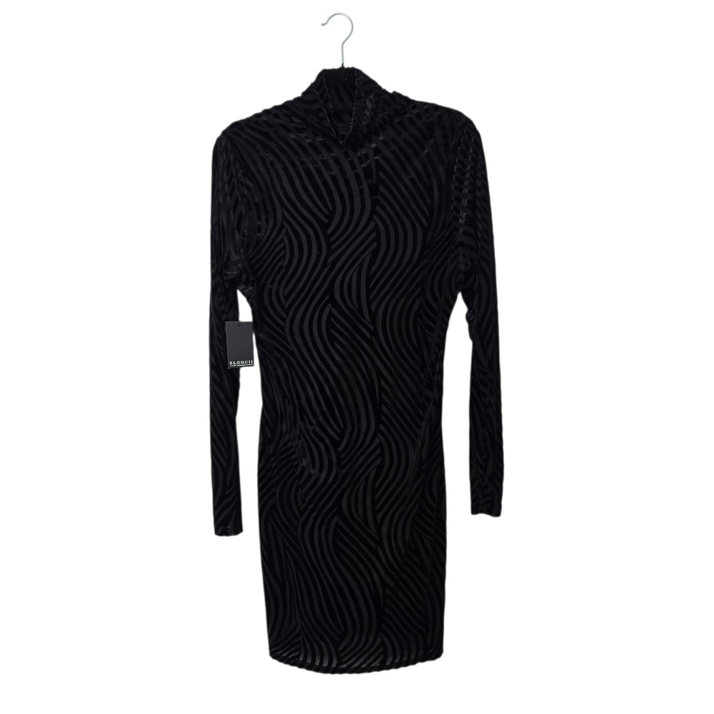 Eloquii Dress Women 16 Black NWT Burnout Velvet Swirl Mock Neck Long Sleeve Mini